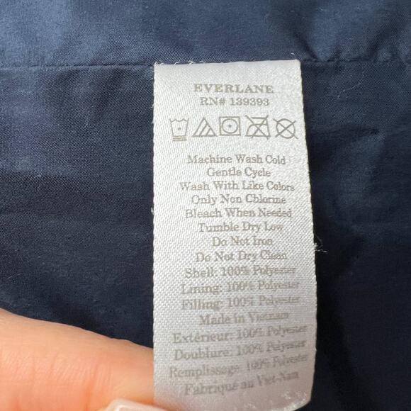 EVERLANE Navy Blue Long Sleeve Pockets Mock Neck Front Zip Puffer Jacket Size XS - Picture 6 of 6